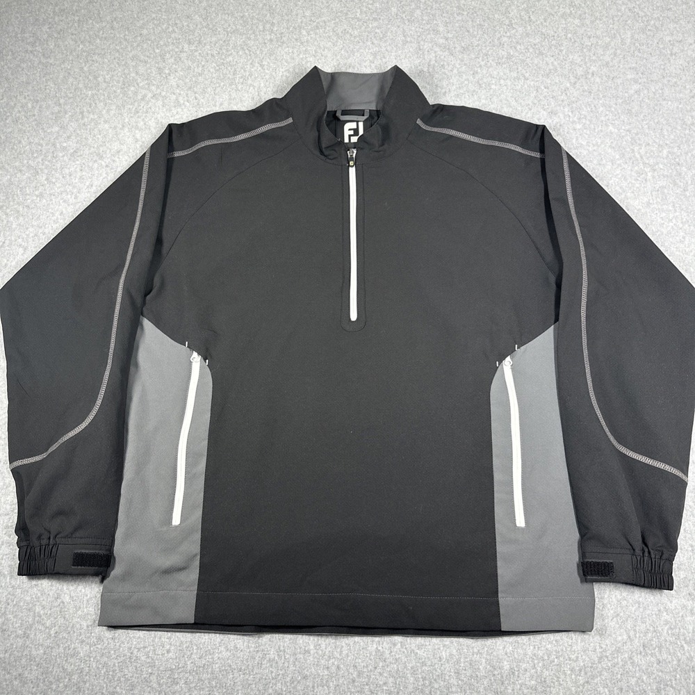 FootJoy FJ Sport Windshirt Men's Medium Black 1/4 Zip Windbreaker Zip Pockets